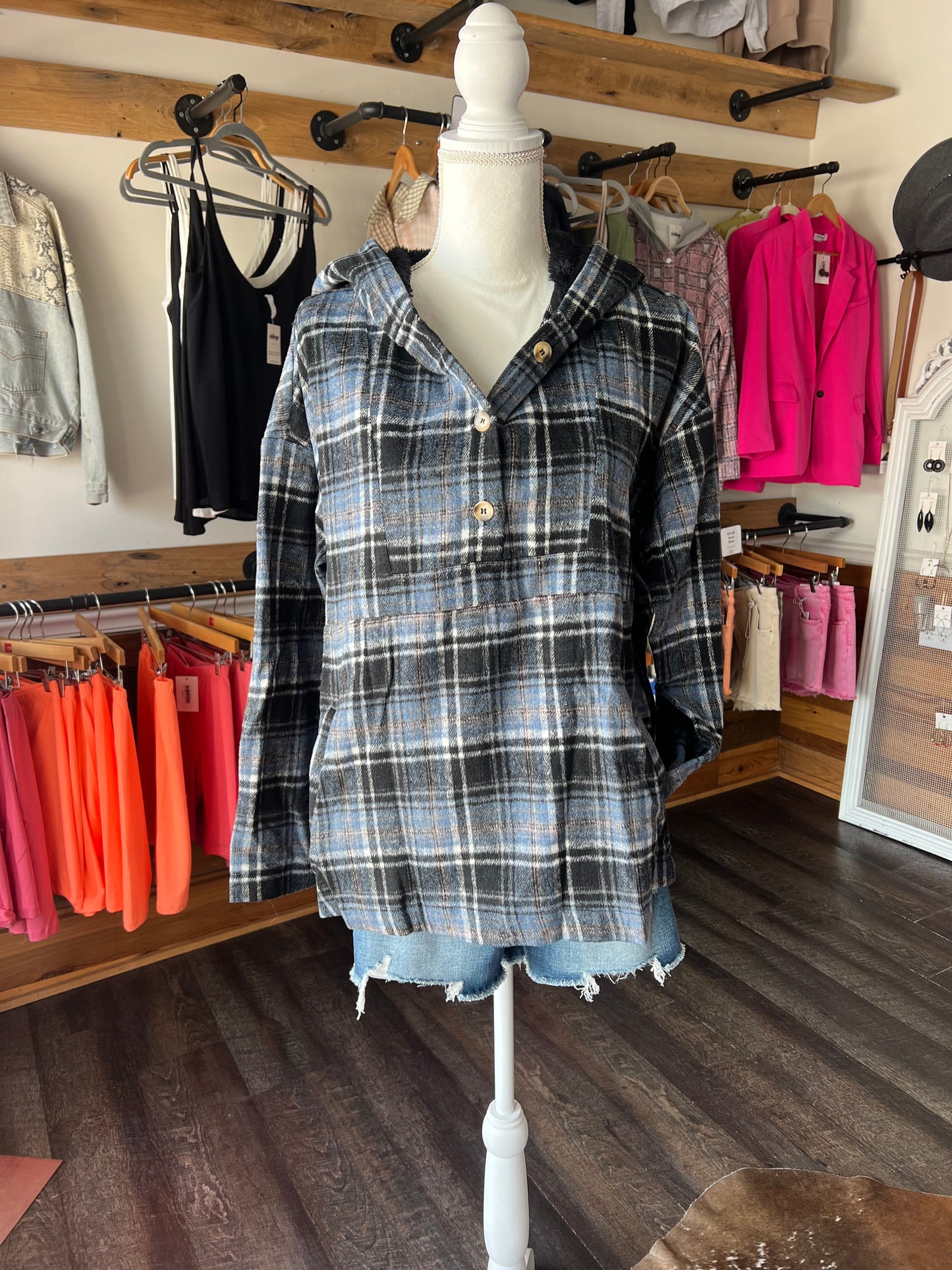 Plaid Fur Hood