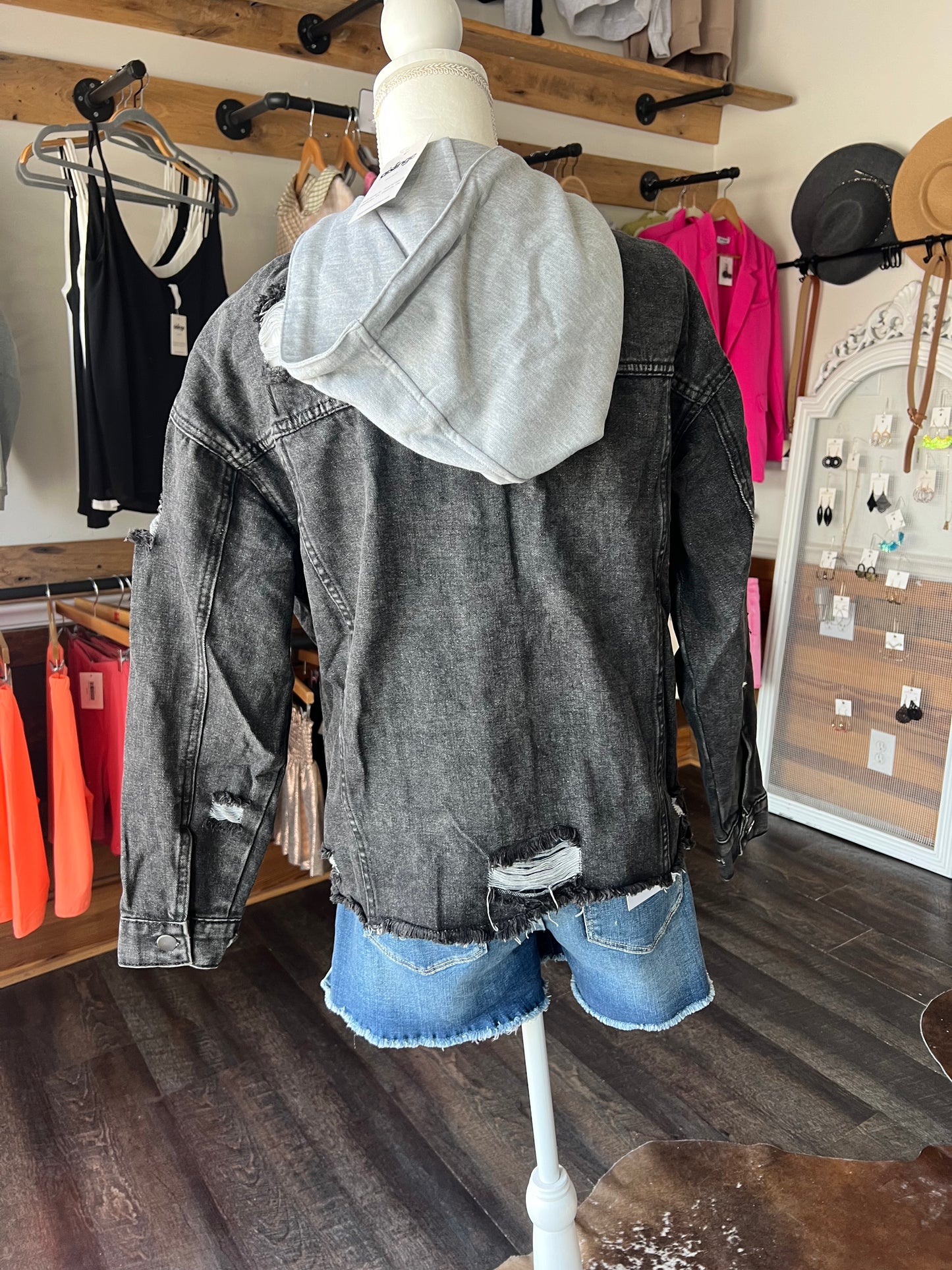 Frayed Hooded Denim Jacket