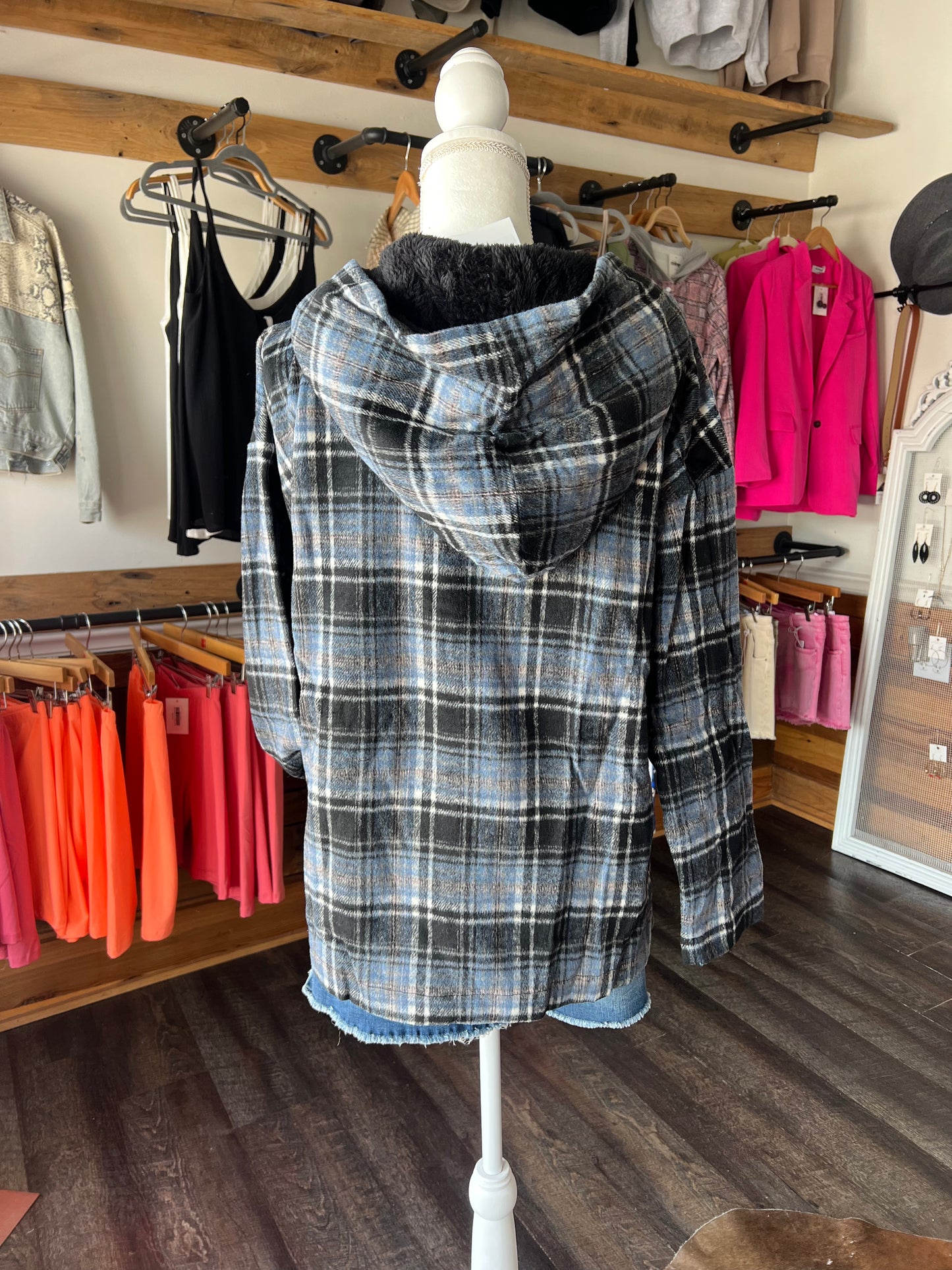 Plaid Fur Hood